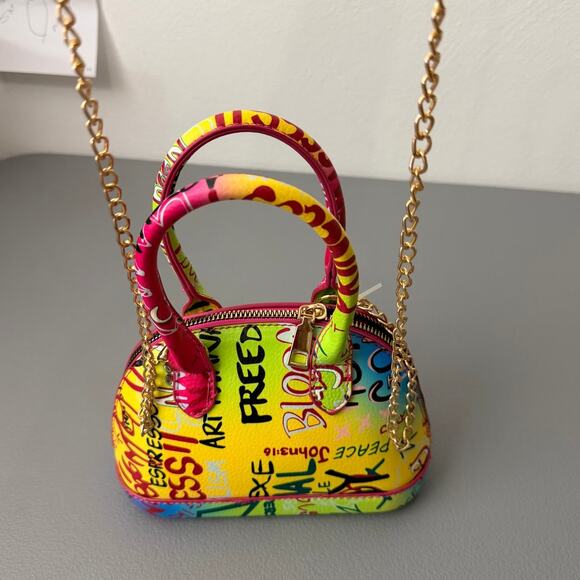 Neon Colors Graffiti Print Small Crossbody/Handbag, Structured, Versitile - Picture 3 of 9